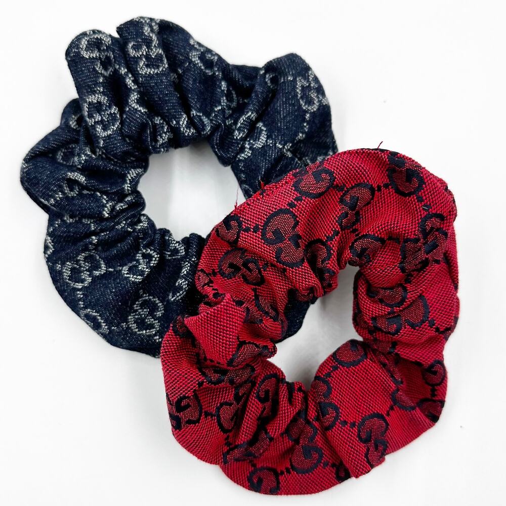 Gemelli Stephie Red & Blue Set Monogram Scrunchie Hair Tie Elastic Accessory NWT